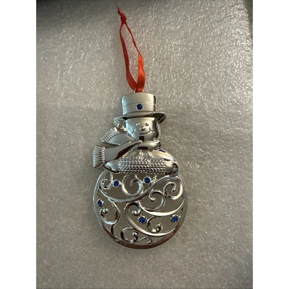 Lenox Sparkle And Scroll Multi-Crystal Snowman Silverplate Christmas Ornament